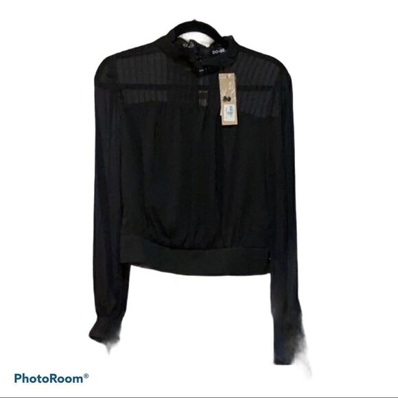 Do+Be black sheer lined blouse with arm ties - Picture 6 of 6